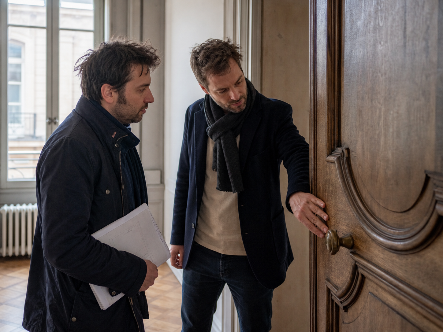 Architectes examinant une porte ancienne